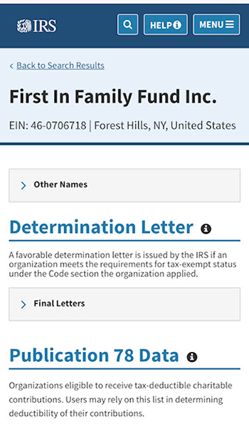 First in Family Fund IRS 